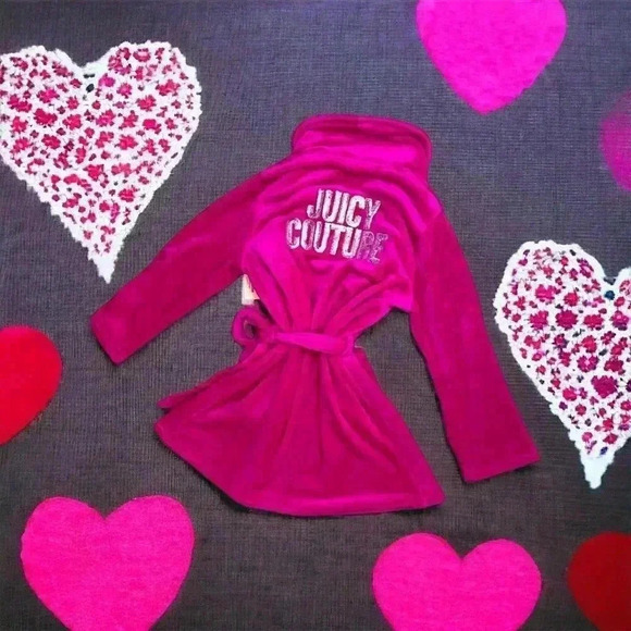 Juicy Couture Barbiecore Pink Silver Sequined Logo Plush Robe Sz S/M - Picture 3 of 10